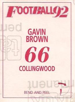 1992 Select AFL Stickers #66 Gavin Brown Back